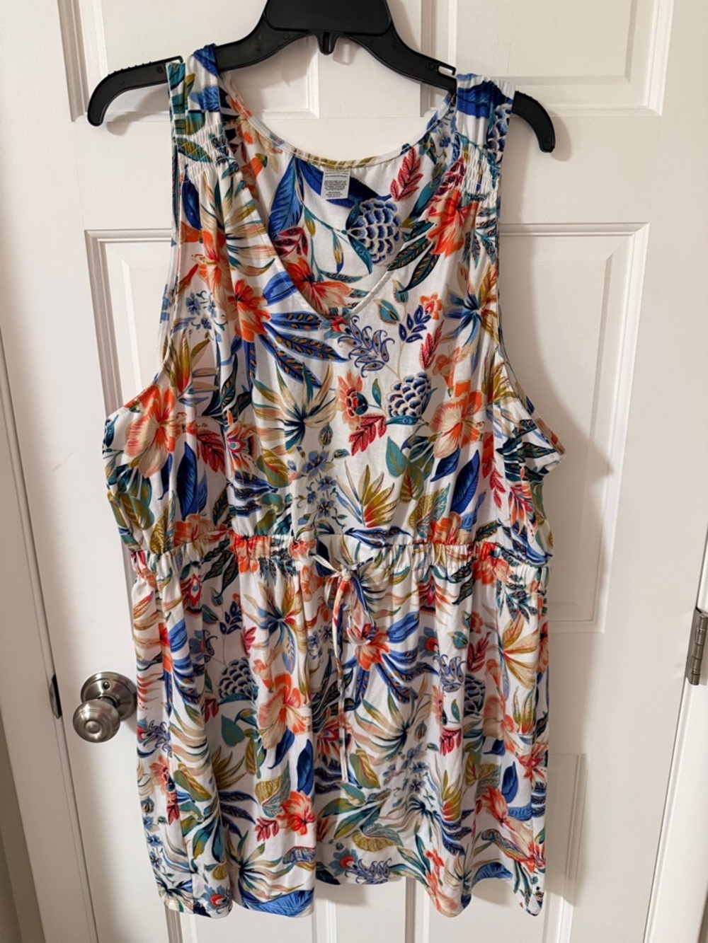 West Loop Tropical Floral V-neck Sleeveless Dress Drawstring Elastic Waist XXL